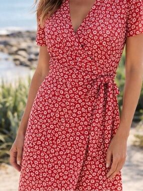 & Other Stories Red Floral Wrap Around Dress Size 38